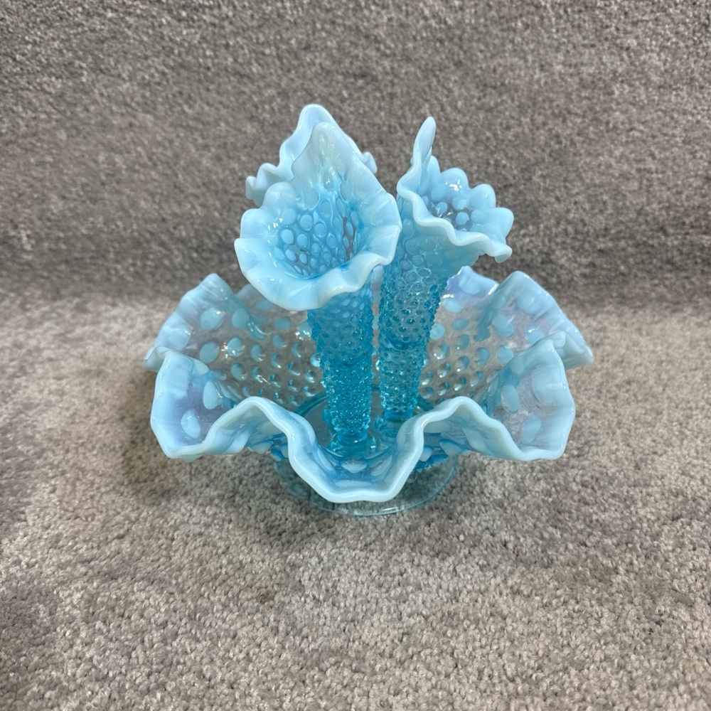Fenton Sky Blue and White Hobnail Vase